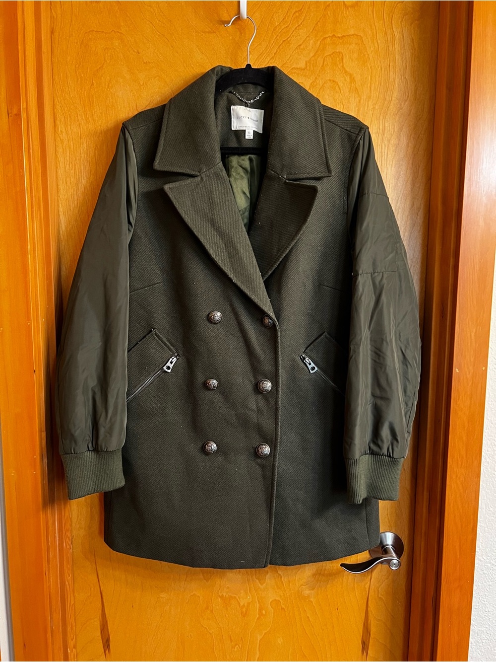 Lucky Brand Olive Green Double-Breasted Pea Coat